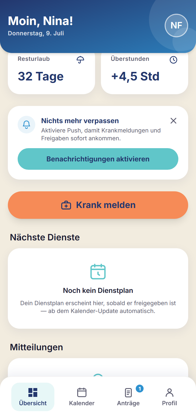 Schichtfix-App: Übersicht auf dem Smartphone